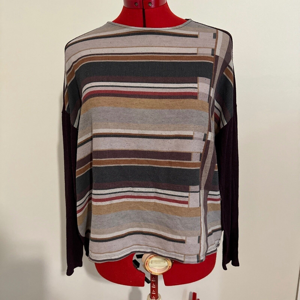 Zara Collection Women’s Sweater Top Size M Sheer Striped Maroon Lightweight